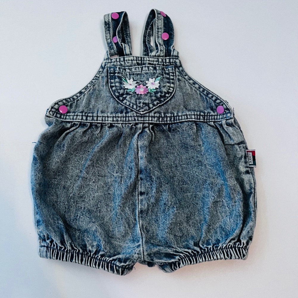 Vintage Jarrett Baby Bubble Romper 12M USA Acid Wash Denim Floral